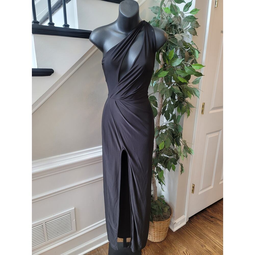 Uptown Maxi Dress Women Small Black One-Shoulder Front Thigh Slit Party/Cocktail